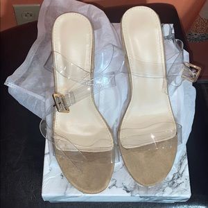 Nude Clear Chunky Heeled Sandal